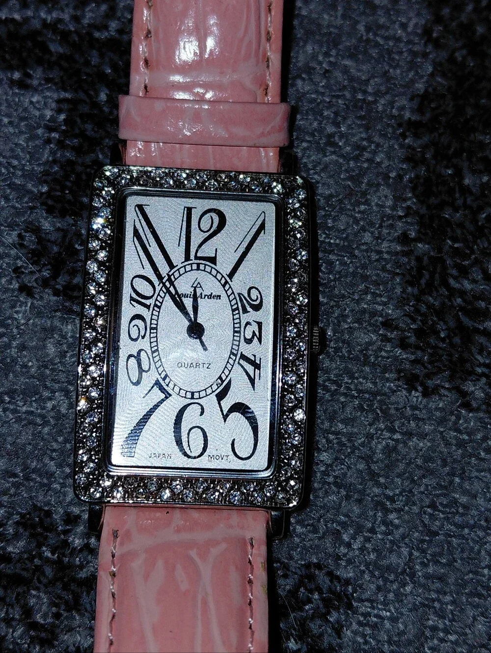 Louis Arden Pink Crystal Tank Watch Art Deco Y2K Rhinestone Croc Strap CC